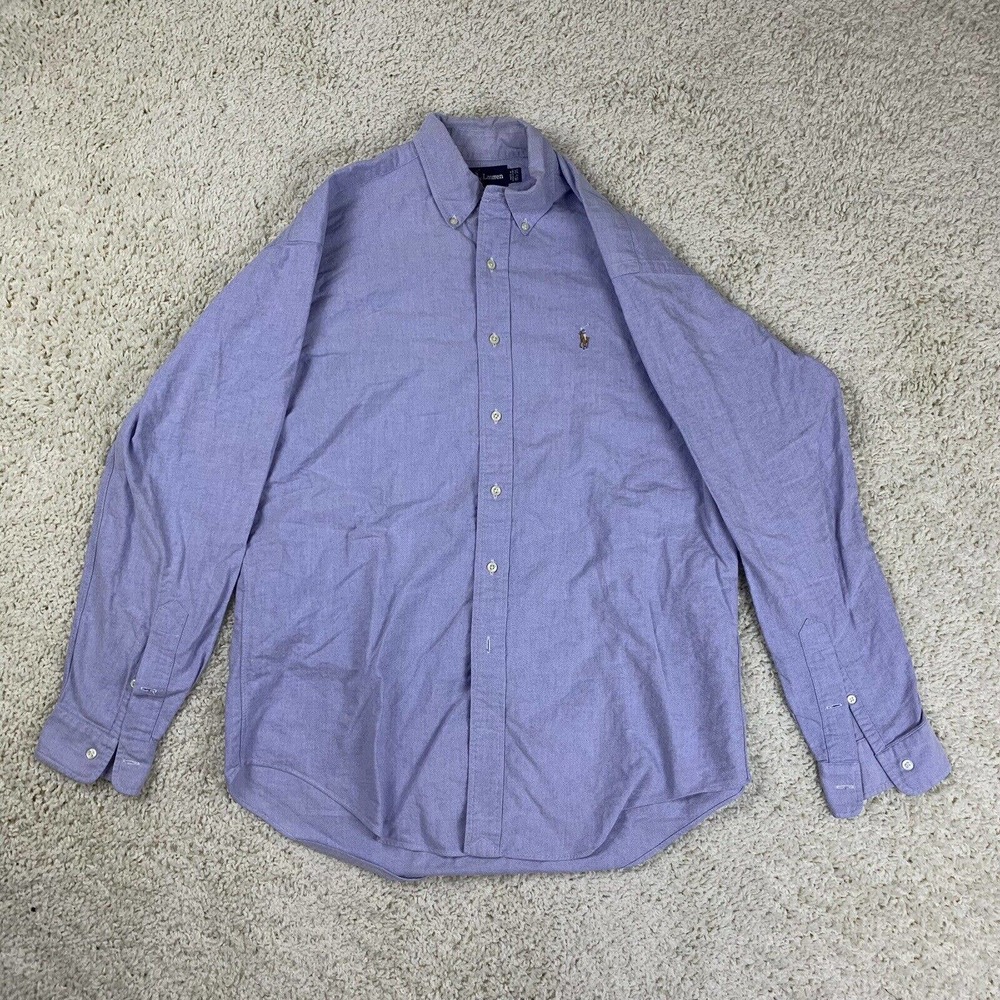 Men's Ralph Lauren Dress Shirt Yarmouth Pony Logo Blue Long Sleeve Sz 15.5 35